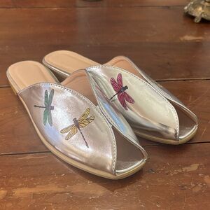 Silver Dragonfly Open Toe Women's Slides Flats